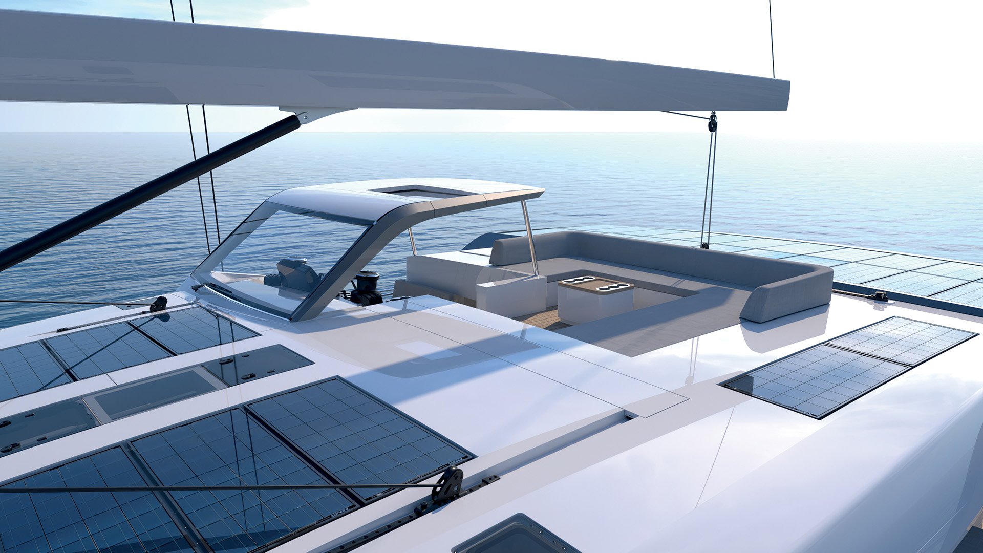 Top lounging space with in-boom retractable shade