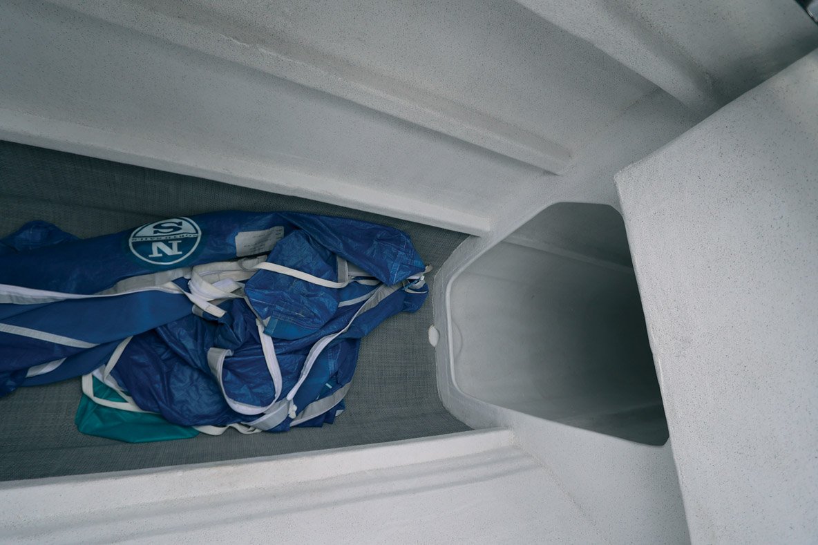 The two hulls offer enough space to stow sails and all necessary equipment