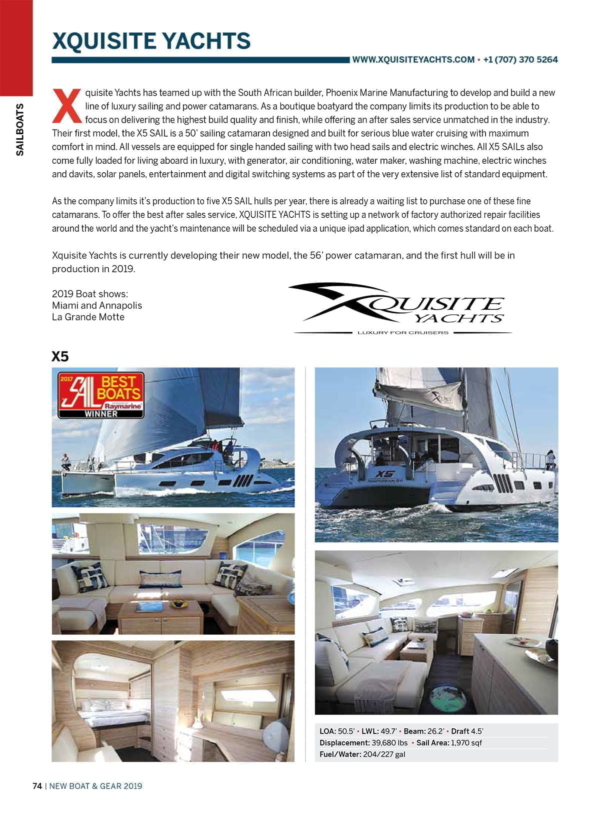 Xquisite X5 Sail in SAIL magazine 2019 Buyer's Guide